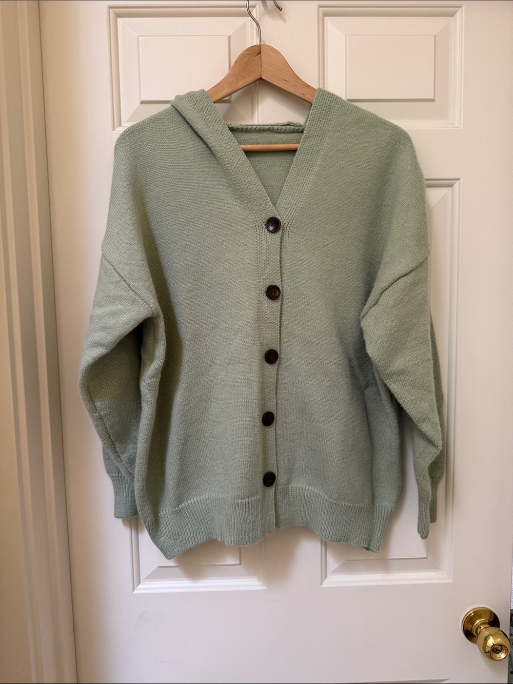 Soft Knit Hooded Button-Front Sweater Cardigan - Sage Green